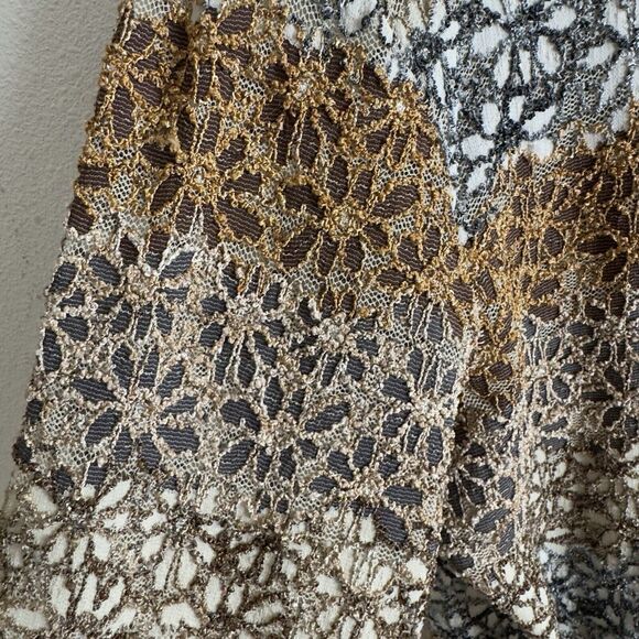 Vtg Chicos Design Top Womens 3 Beige Neutral Earth Tone Daisy Texture Artsy Boho - Picture 7 of 16